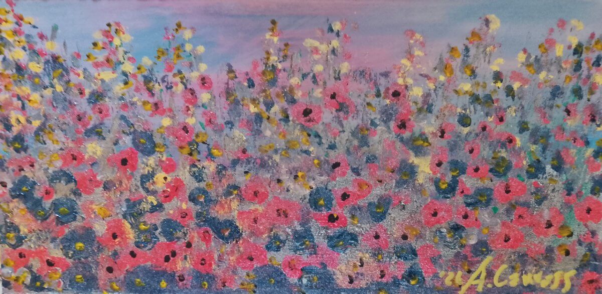 Flowers at the sunset, Acrylic on masonite