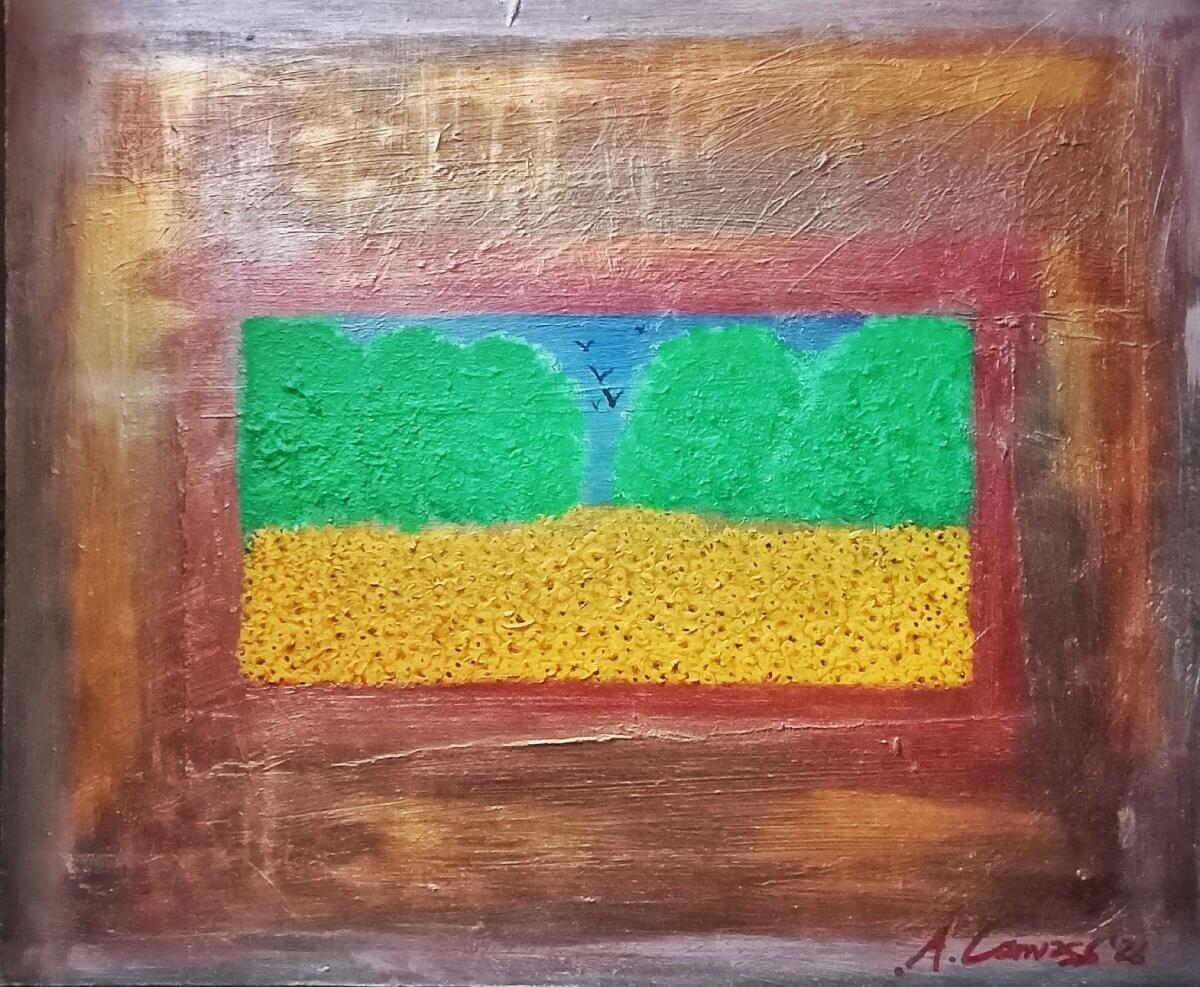 Sunflowers at the window, Acrylic on masonite