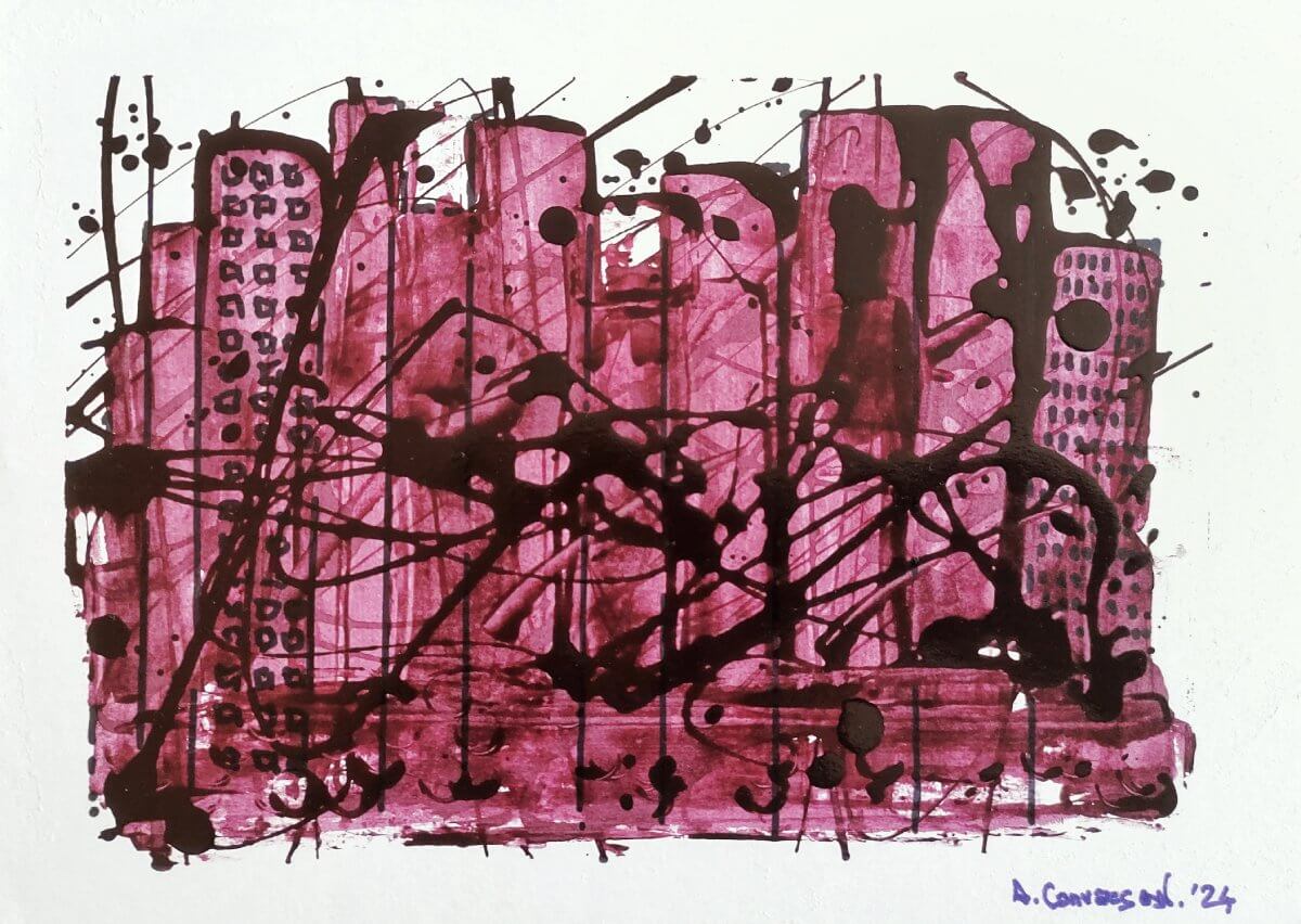 Metropolis 00, Nail polish on watercolor paper 300gsm